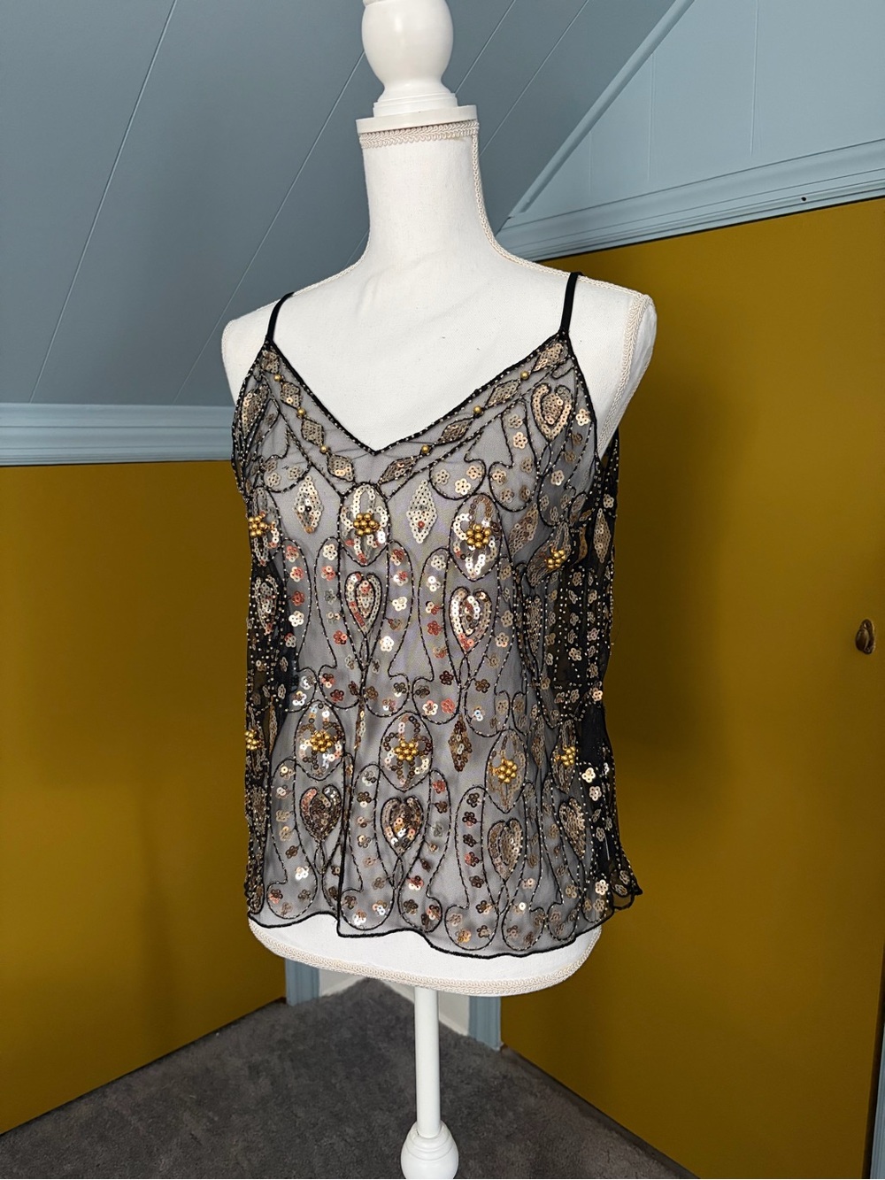 Sheer Black Sequined Tank